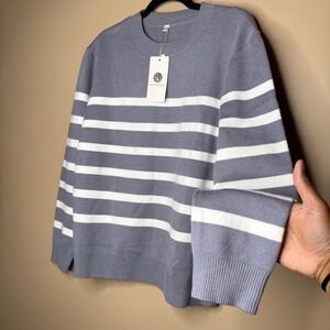 NEW Gunest Women's‎ Gray Striped Crewneck Soft Sweater Size Large